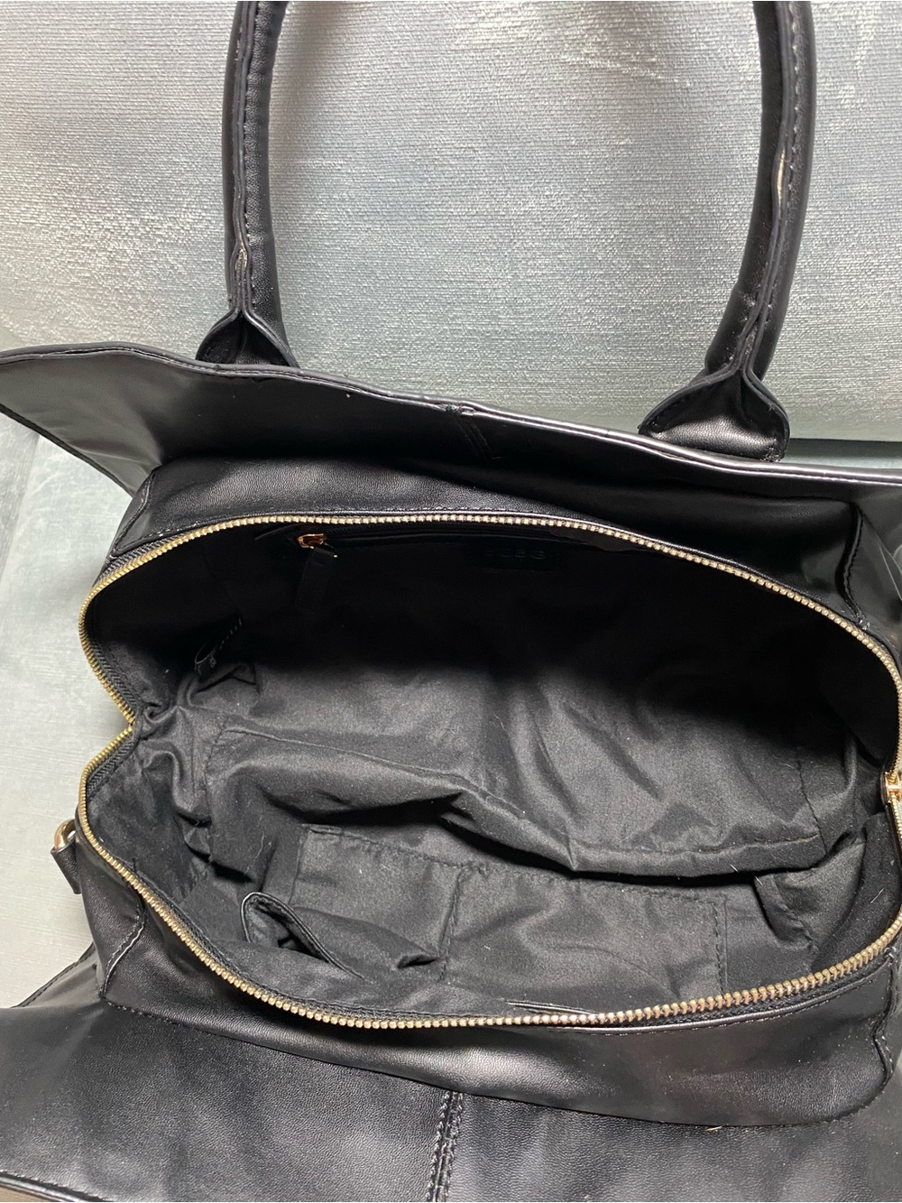 BCBG Paris Black Satchel with Gold Stud Accents, dual handles, EUC - Picture 11 of 17